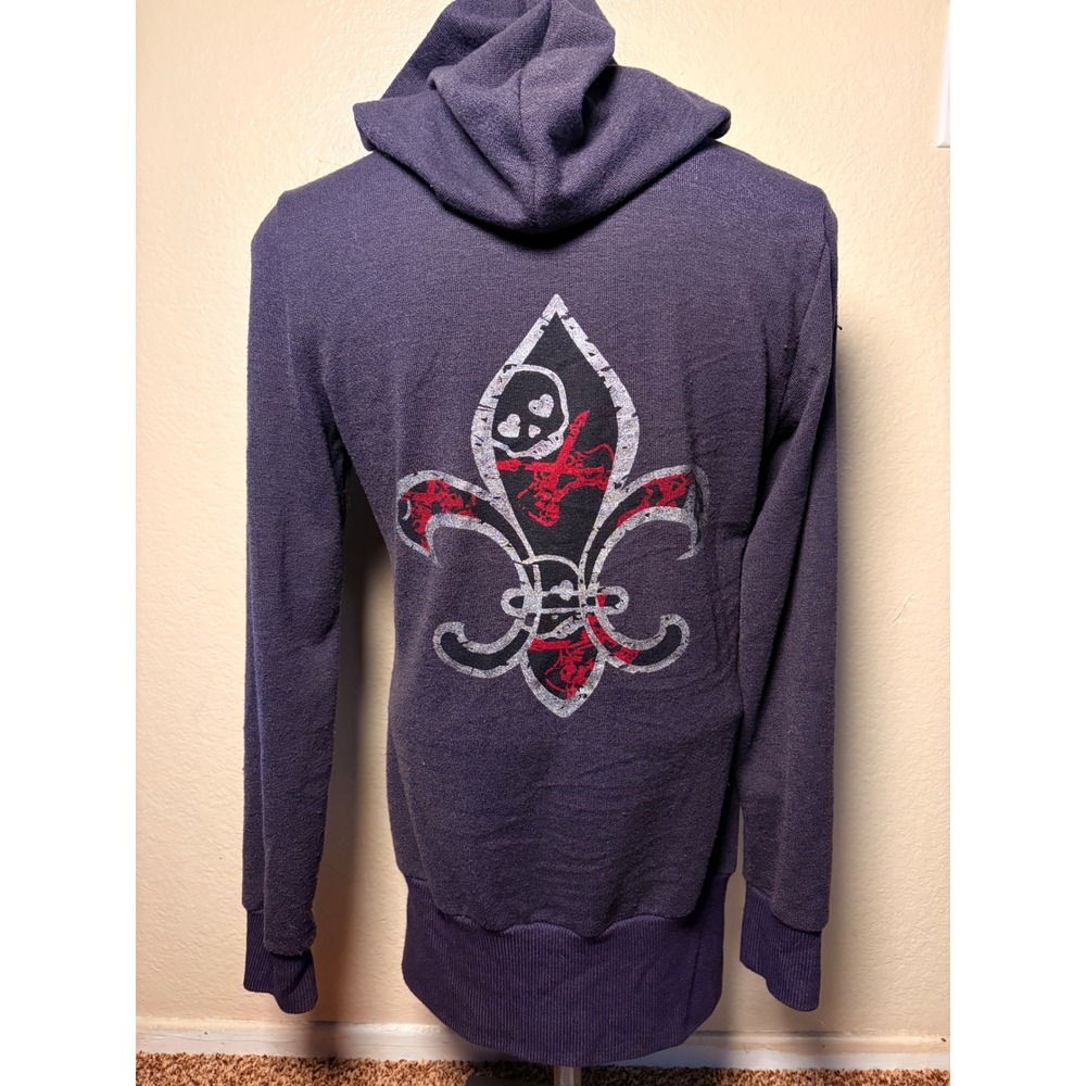 Y2K Dots Skull Graphic Zip Up Hoodie Purple Gothic Longline Sweatshirt #5